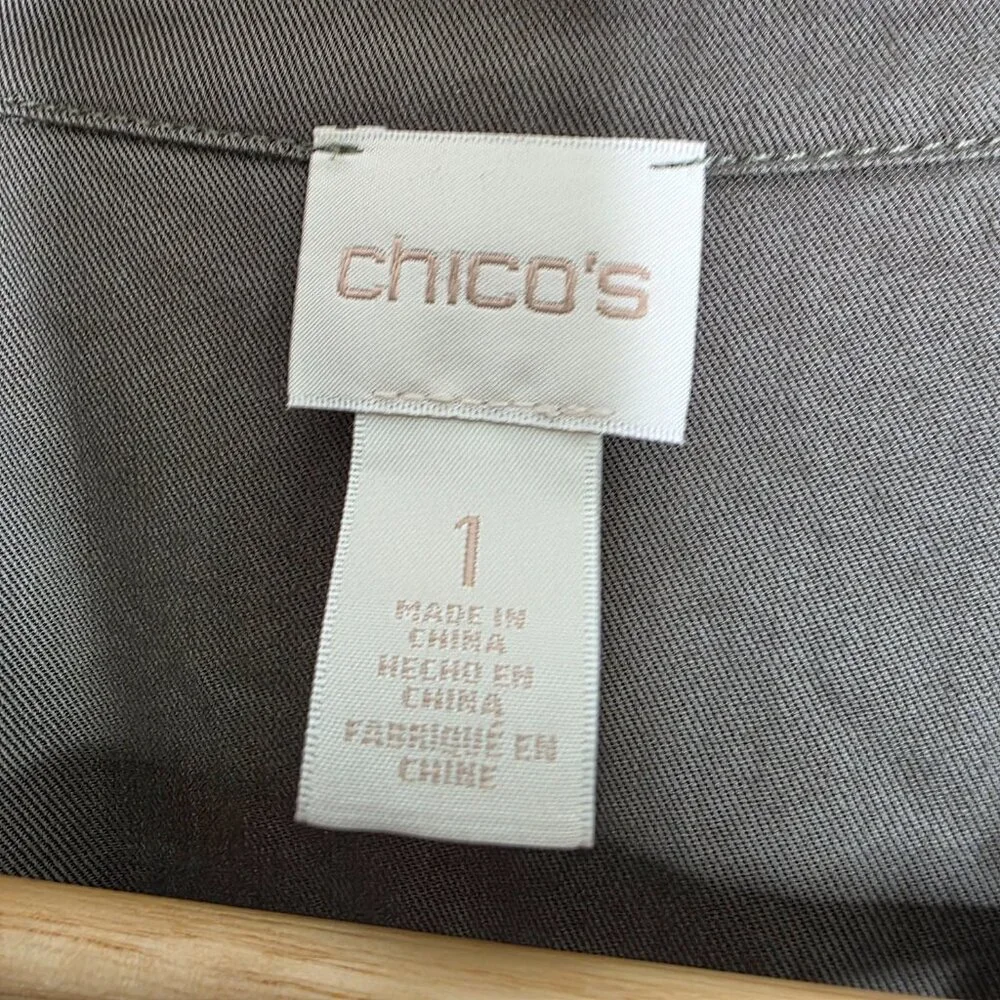 Chico's 100% Lyocell Utility Vest Sleeveless Jacket Safari Coastal Green Size 1